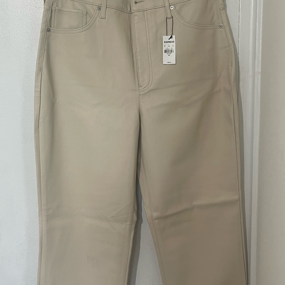 Express Women's Straight Leg Leather Pants - Beige